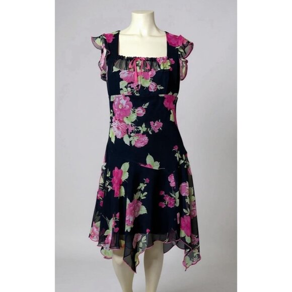 Vintage Y2K Speechless Floral Black Pink Sheer Layered Midi Dress Whimsy Goth - Picture 1 of 5